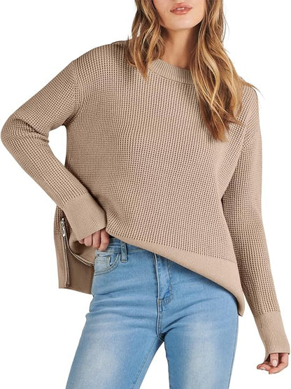 Womens 2025 Fall Waffle Sweaters Long Sleeve