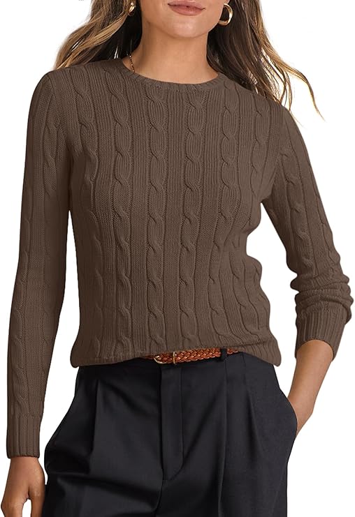 Womens Long Sleeve Cable Knit Sweater